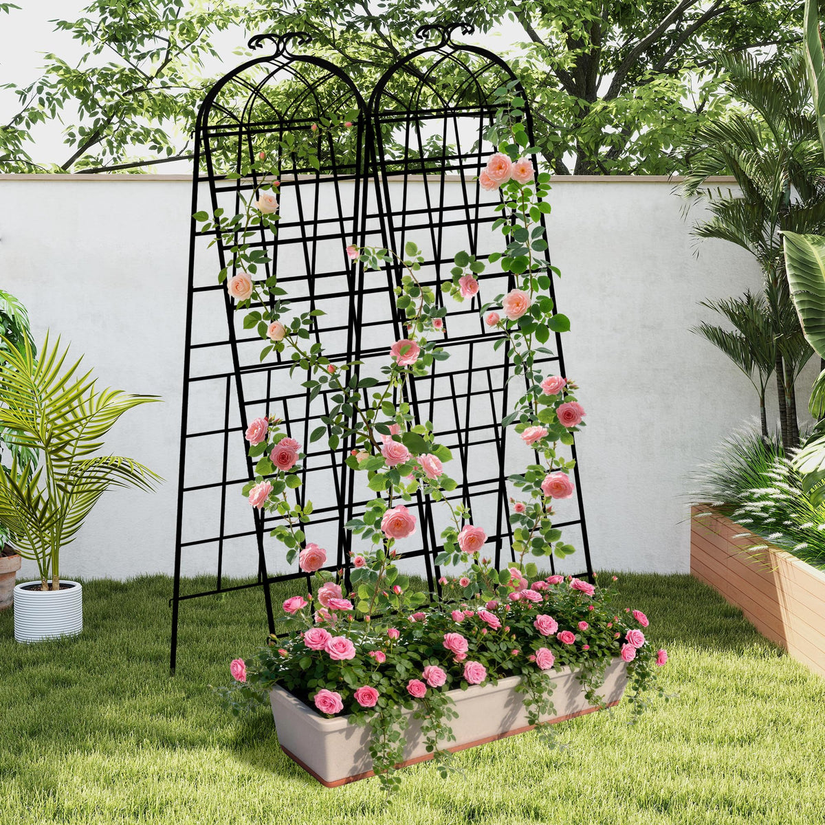 LZRS decorative trellis enhances patios and garden borders with elegant arches.