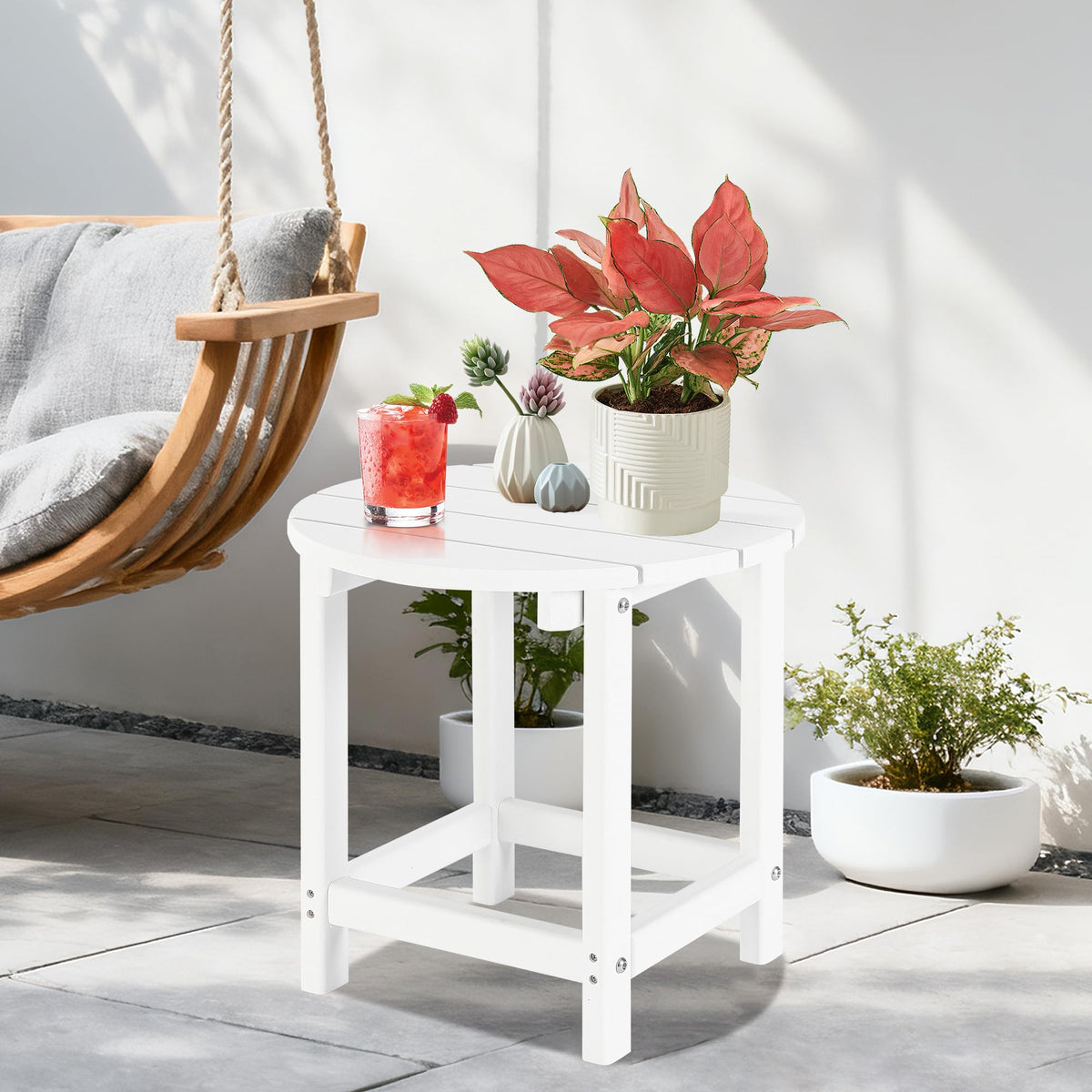 LZRS poolside table white stands up to splashes and sun