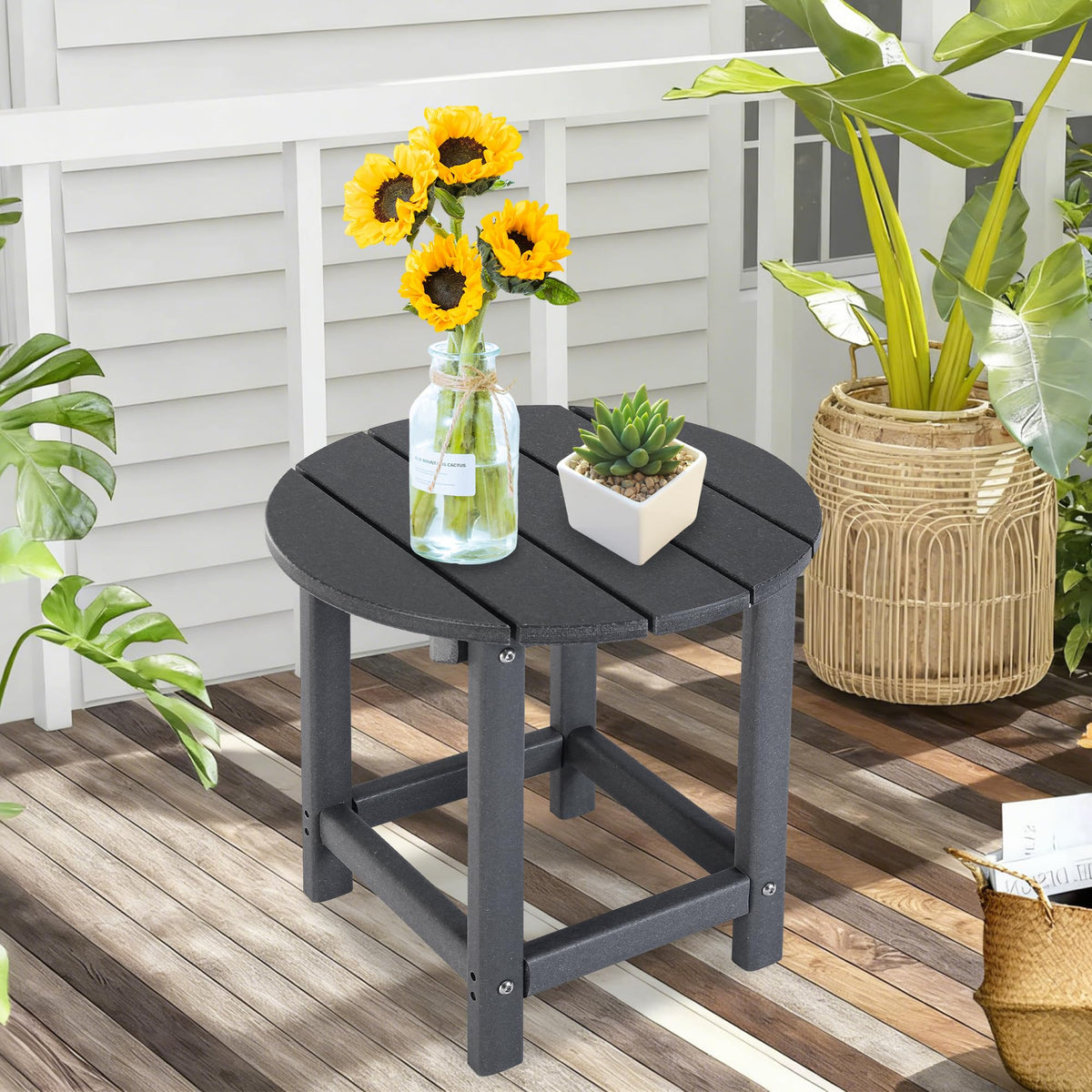 LZRS round Adirondack side table in grey with simple assembly steps.