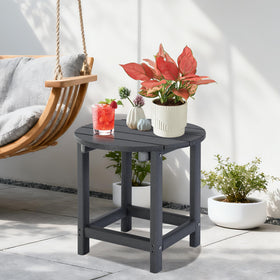 LZRS grey wood-texture round side table for patios.