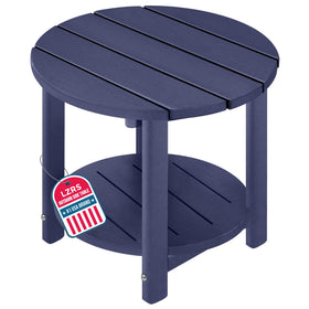 LZRS Round Adirondack Side Table in navy blue, ideal for patio entertaining and outdoor convenience.