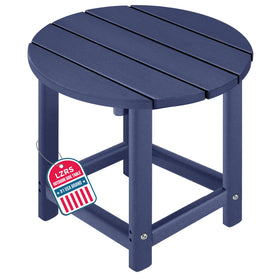 LZRS round Adirondack side table with textured wood-look finish, ideal for drinks and books