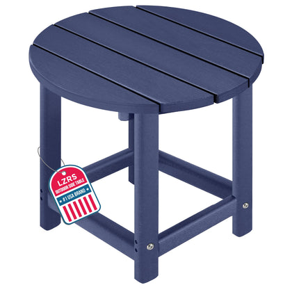 LZRS round Adirondack side table with textured wood-look finish, ideal for drinks and books
