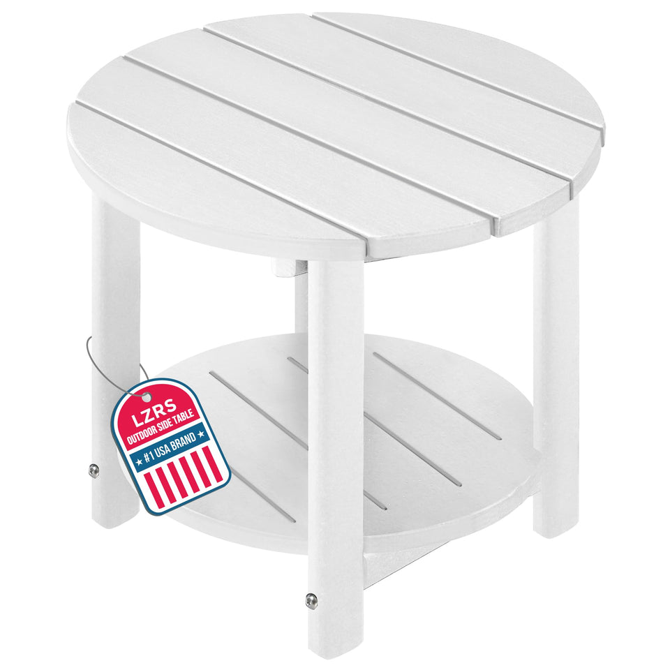 LZRS round Adirondack side table in white ideal for drinks on the patio