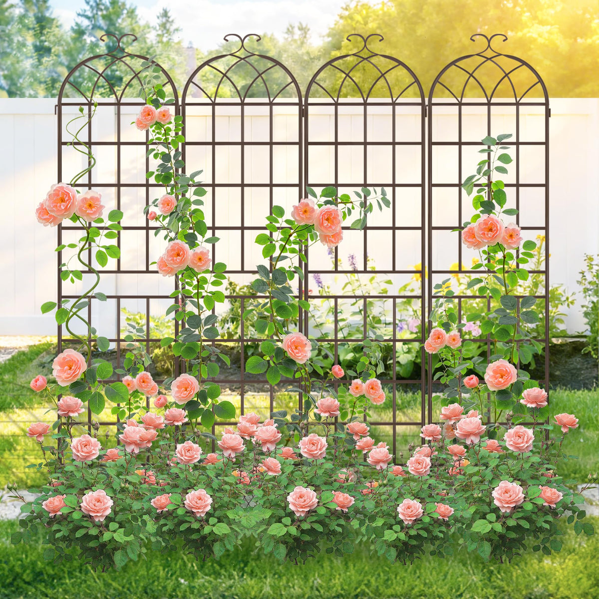 LZRS brown-finish rustic iron arch trellis enhances outdoor spaces