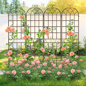 LZRS brown-finish rustic iron arch trellis enhances outdoor spaces