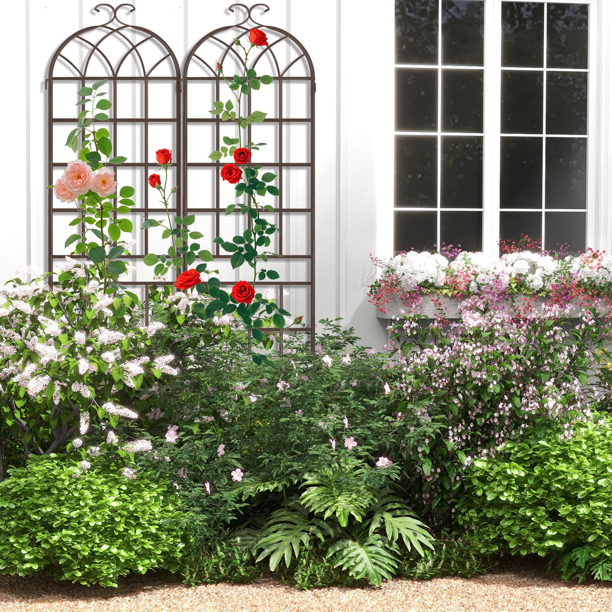 LZRS arch trellis used to train vegetables and herbs across a border