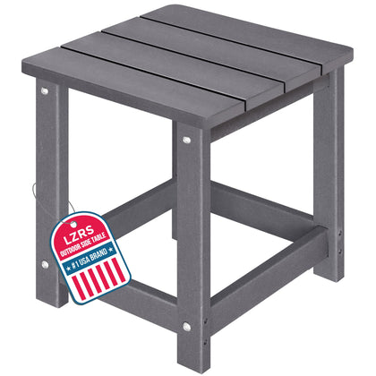LZRS square patio table with wood-texture HDPE for outdoor durability.