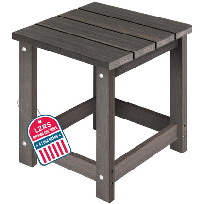 LZRS square patio side table with wood texture for durable outdoor use.