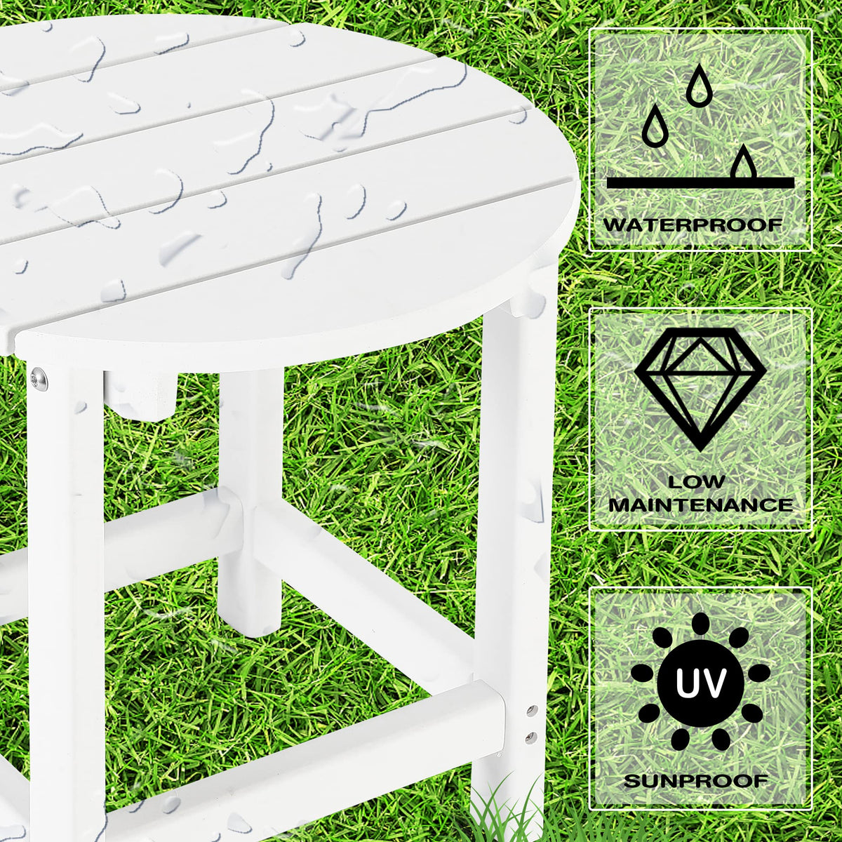 LZRS textured HDPE table in white resists warping and fading