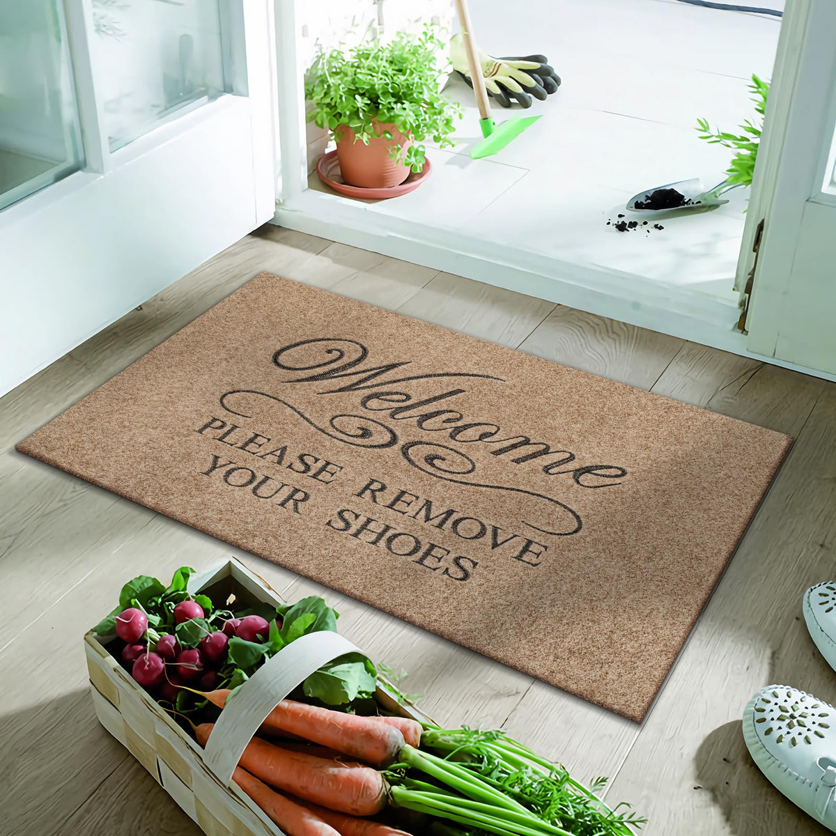 Lzuso front door mat featuring a playful humor message welcoming visitors.