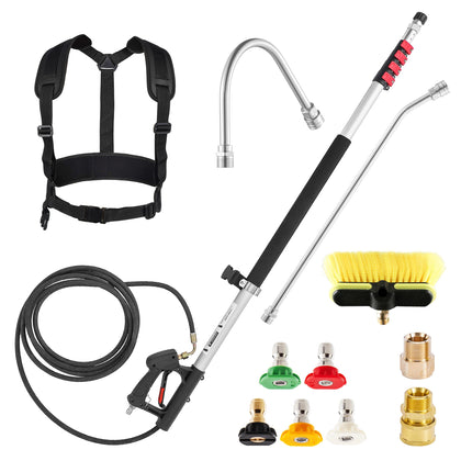 M MINGLE 20 ft telescoping wand extended for ground-based high reach cleaning.