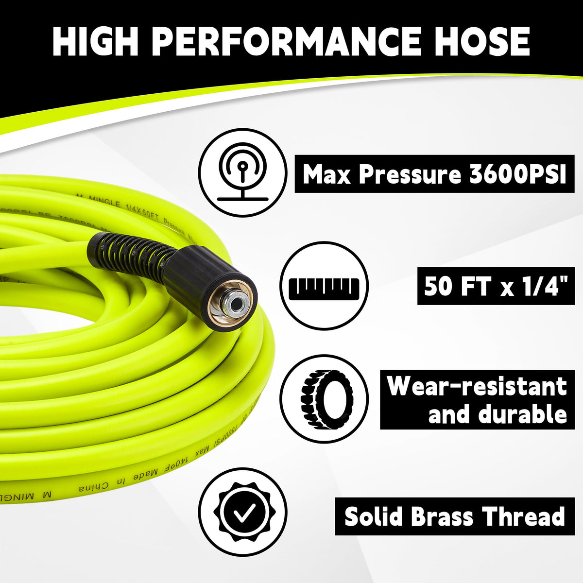 M MINGLE 50 ft hose features durable material for easy dragging.