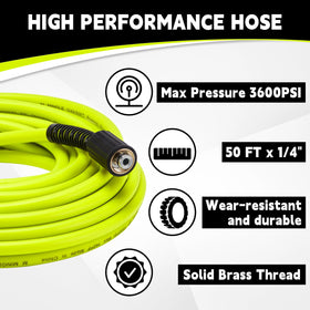 M MINGLE 50 ft hose features durable material for easy dragging.