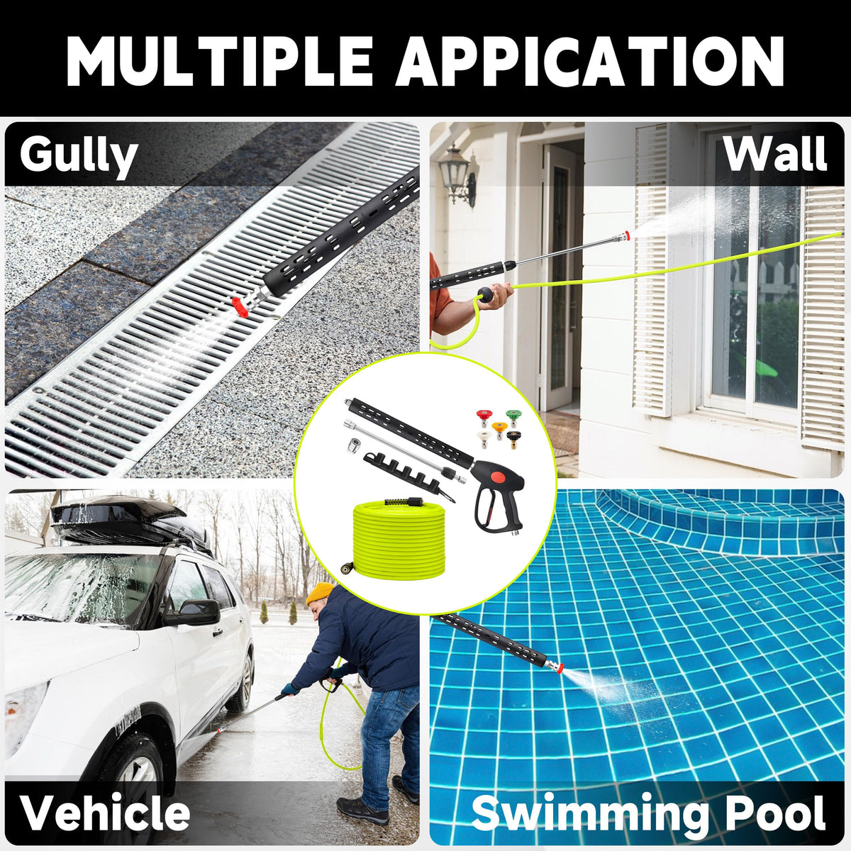 M MINGLE extension wand shows three adjustable lengths for hard-to-reach areas.