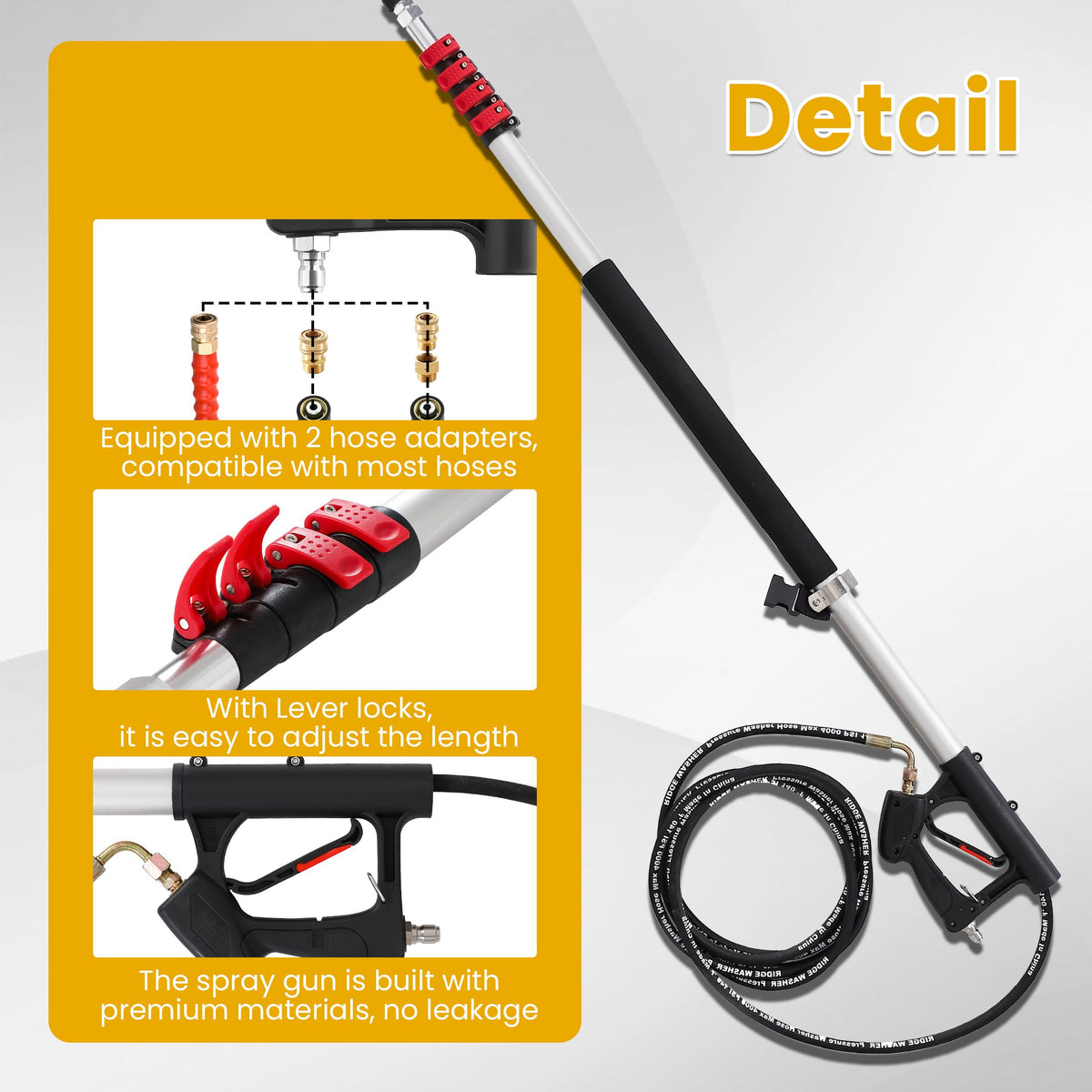 M MINGLE gutter wand at 30 degree angle for precise gutter cleaning.