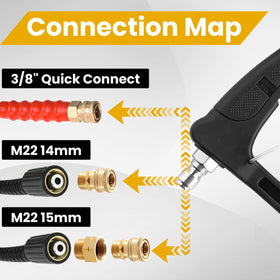 M MINGLE hose adapters convert 3/8 quick plug to M22 for compatibility.
