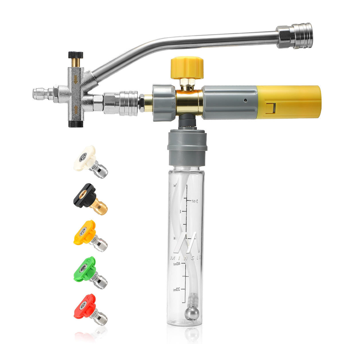 M MINGLE Mini Foam Cannon bottle mouth provides secure snap-on attachment for quick, mess-free setup.