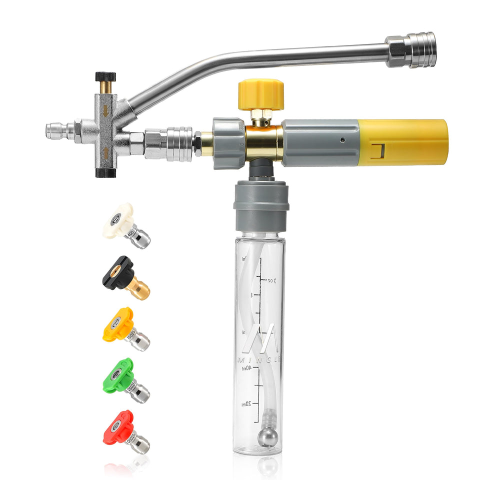 M MINGLE Mini Foam Cannon bottle mouth provides secure snap-on attachment for quick, mess-free setup.