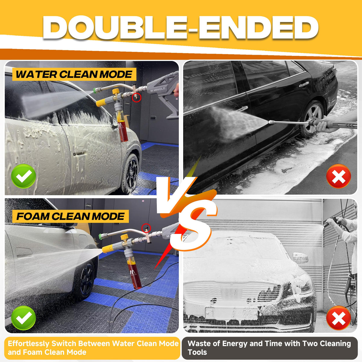 M MINGLE Mini Foam Cannon dual connector enables quick mode switching.