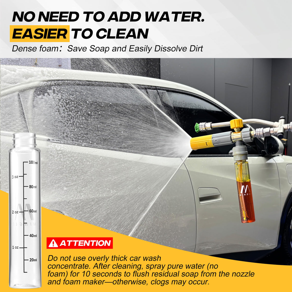 M MINGLE Mini Foam Cannon foam level knob lets you tailor foam intensity.