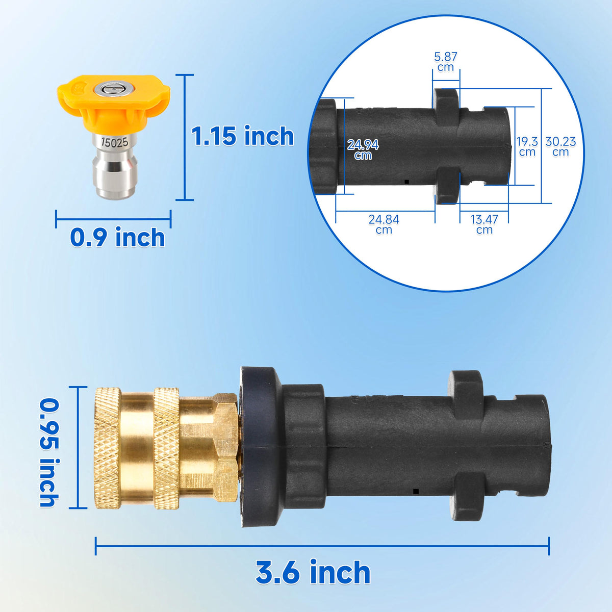 M MINGLE 15-degree nozzle for precise, narrow fan cleaning.