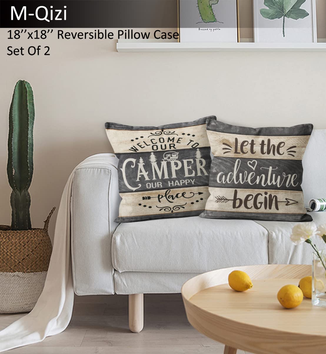 M-Qizi camper decor pillow cover 18x18 with hidden zipper for easy insert
