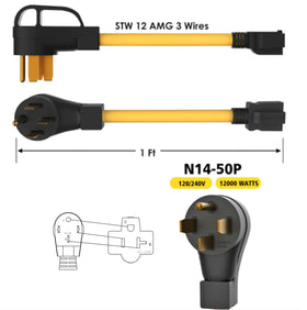 M1A2 NEMA 14-50P to 5-20R adapter with 12AWG cables for RV use.