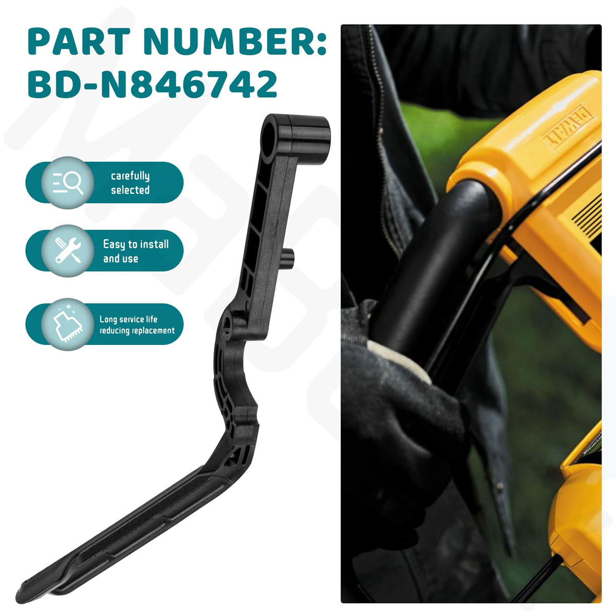 Compact lever design fits narrow mower compartments for quick swaps