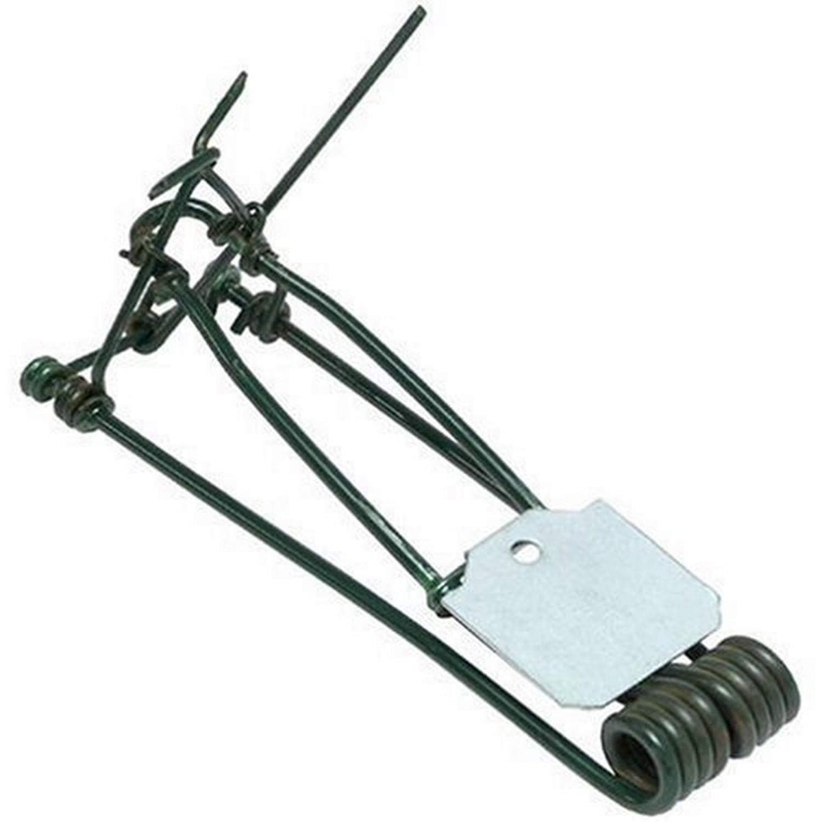 Macabee Gopher Trap MGT front view demonstrates durable high-carbon spring steel for reliable field use.