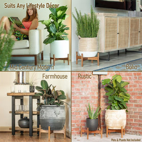 Acacia wood plant stand for heavy pots, ideal for living rooms and patios.