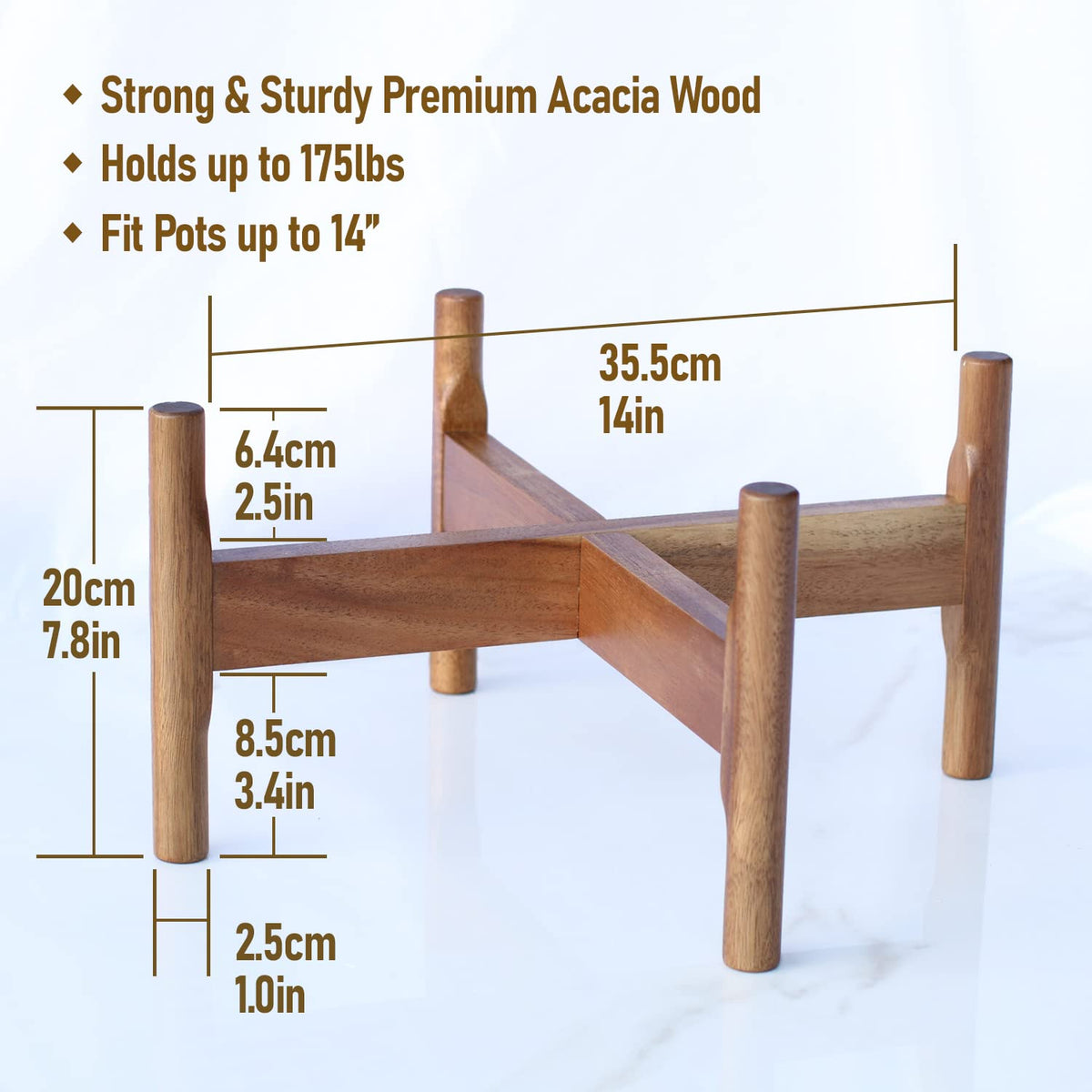 Macaw on Kapok planter stand features solid acacia with unique grain patterns.