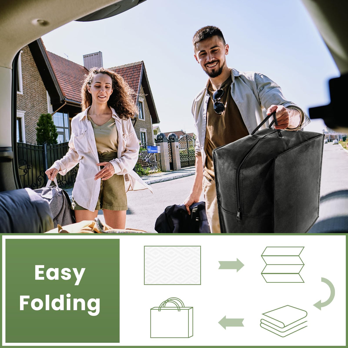 Macgace portable rug folds compactly and fits in the carry bag.