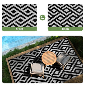 Macgace two-tone rug in black and light grey for porches and decks.