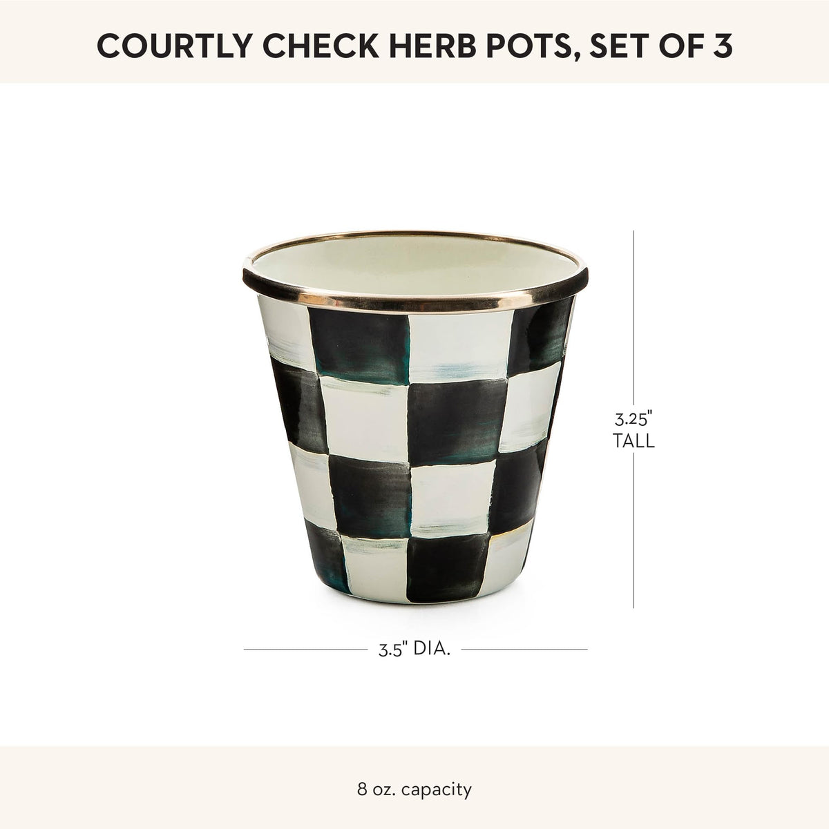 MacKenzie-Childs compact indoor planters on a modern kitchen counter with herbs.