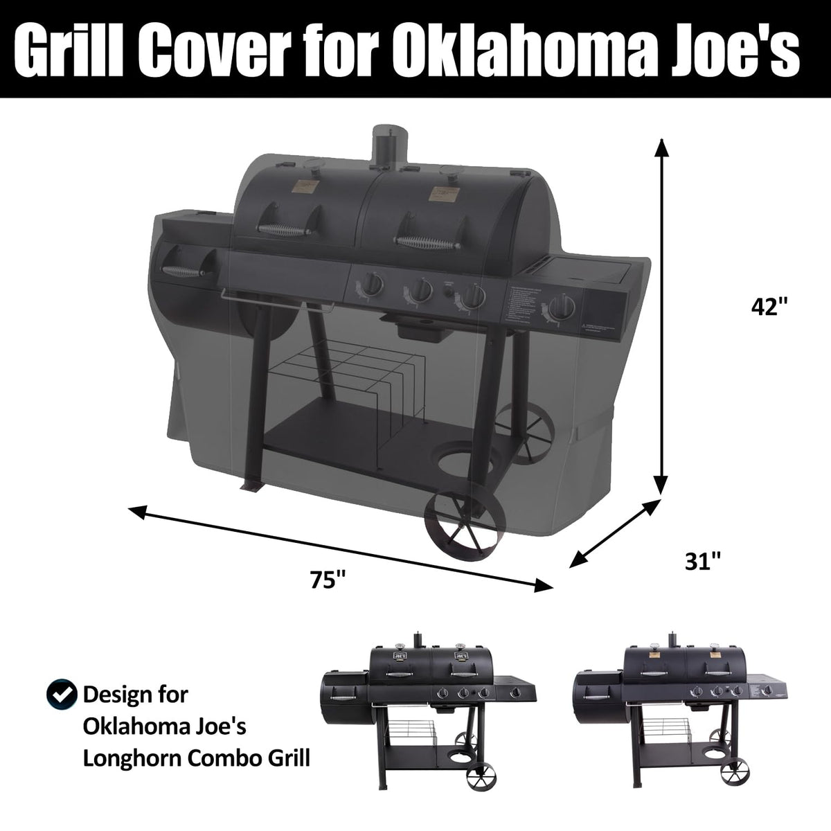 MACOVO Longhorn grill cover side view with straps for wind resistance