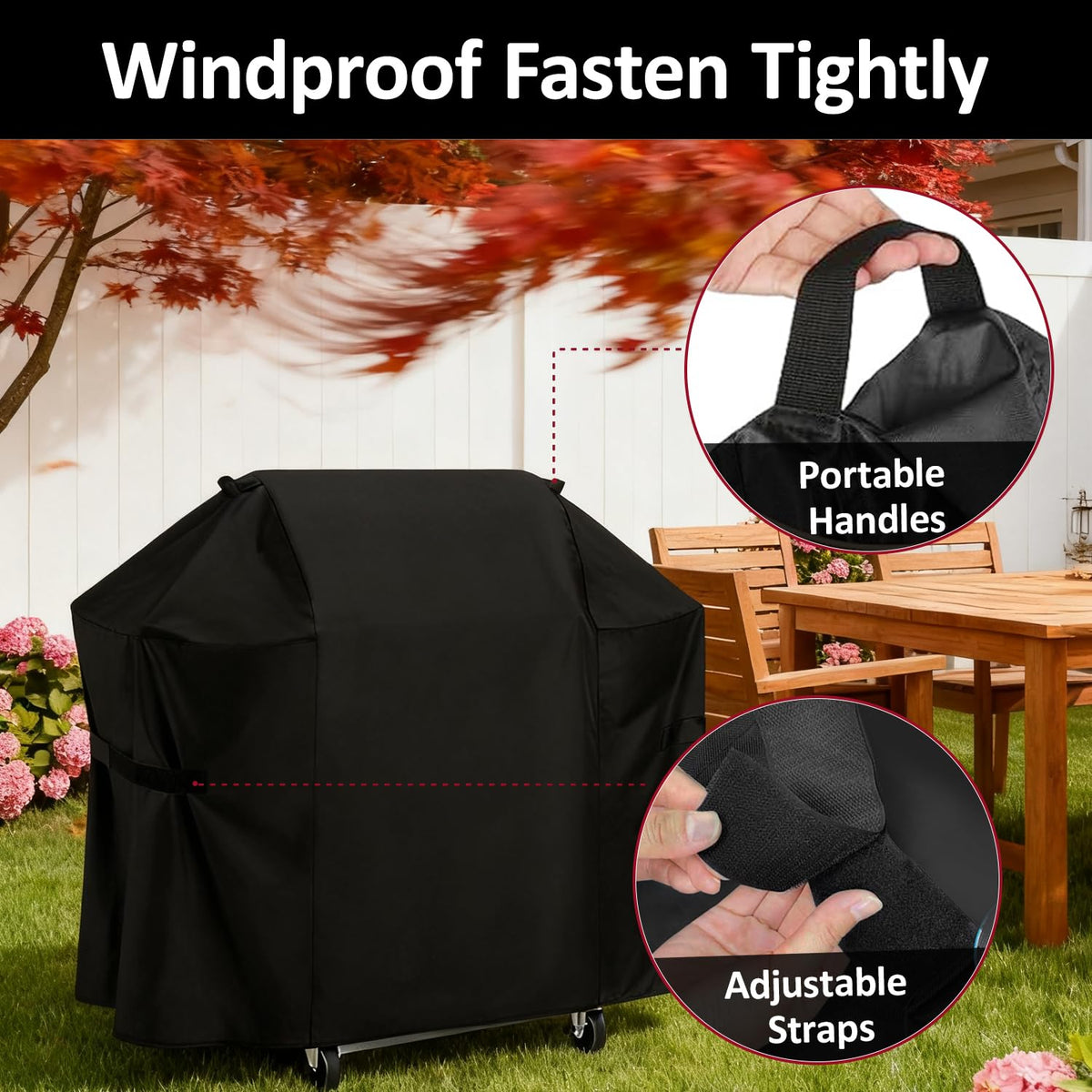 Secure wind protection with MACOVO side Velcro straps for stable outdoor use.