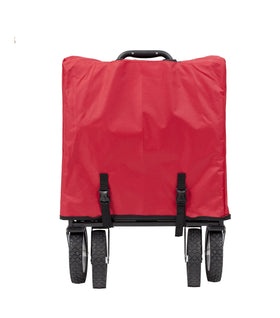 MacSports wagon demonstrates adjustable handle for easy transport across terrain.