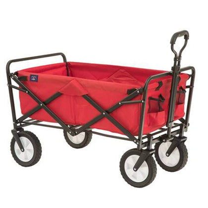 MacSports red heavy-duty wagon with steel frame for easy outdoor hauling.