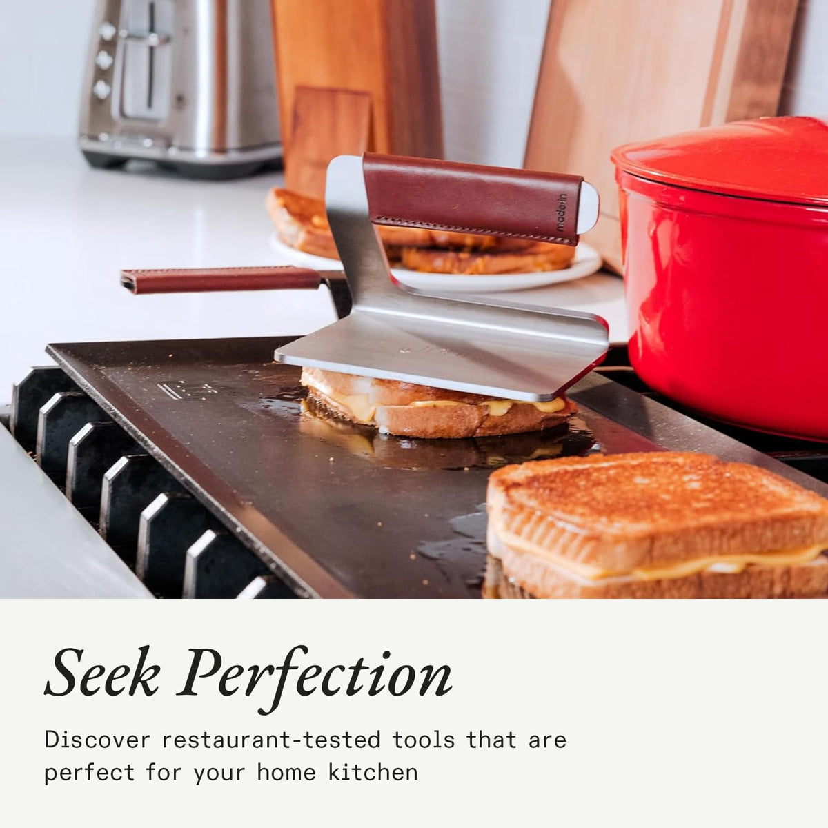 Made In grill press with durable stainless steel for everyday use