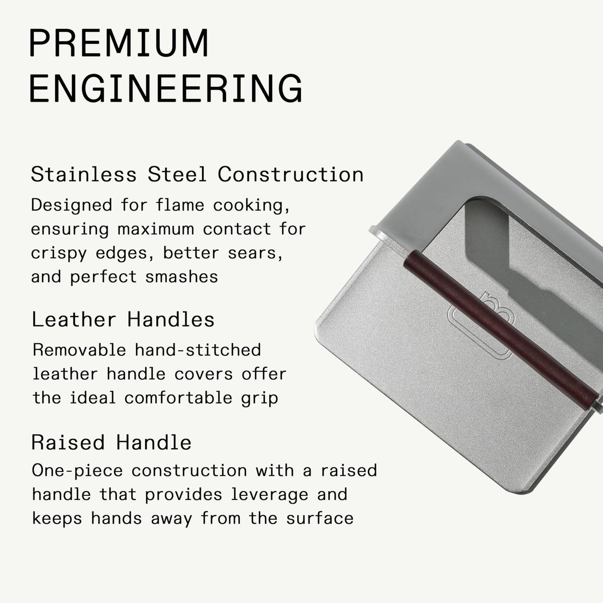 Made In grill press raised handle for safer leverage during grilling