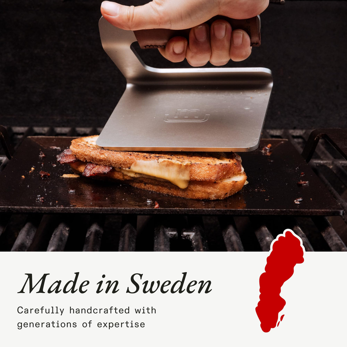 Made In grill press removable leather handle cover for grip and comfort
