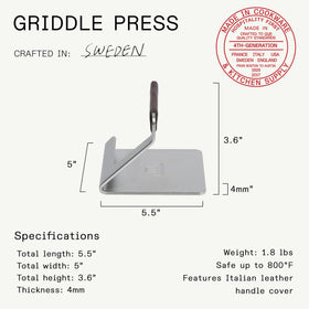 Made In grill press stainless steel construction for lasting open-fire use