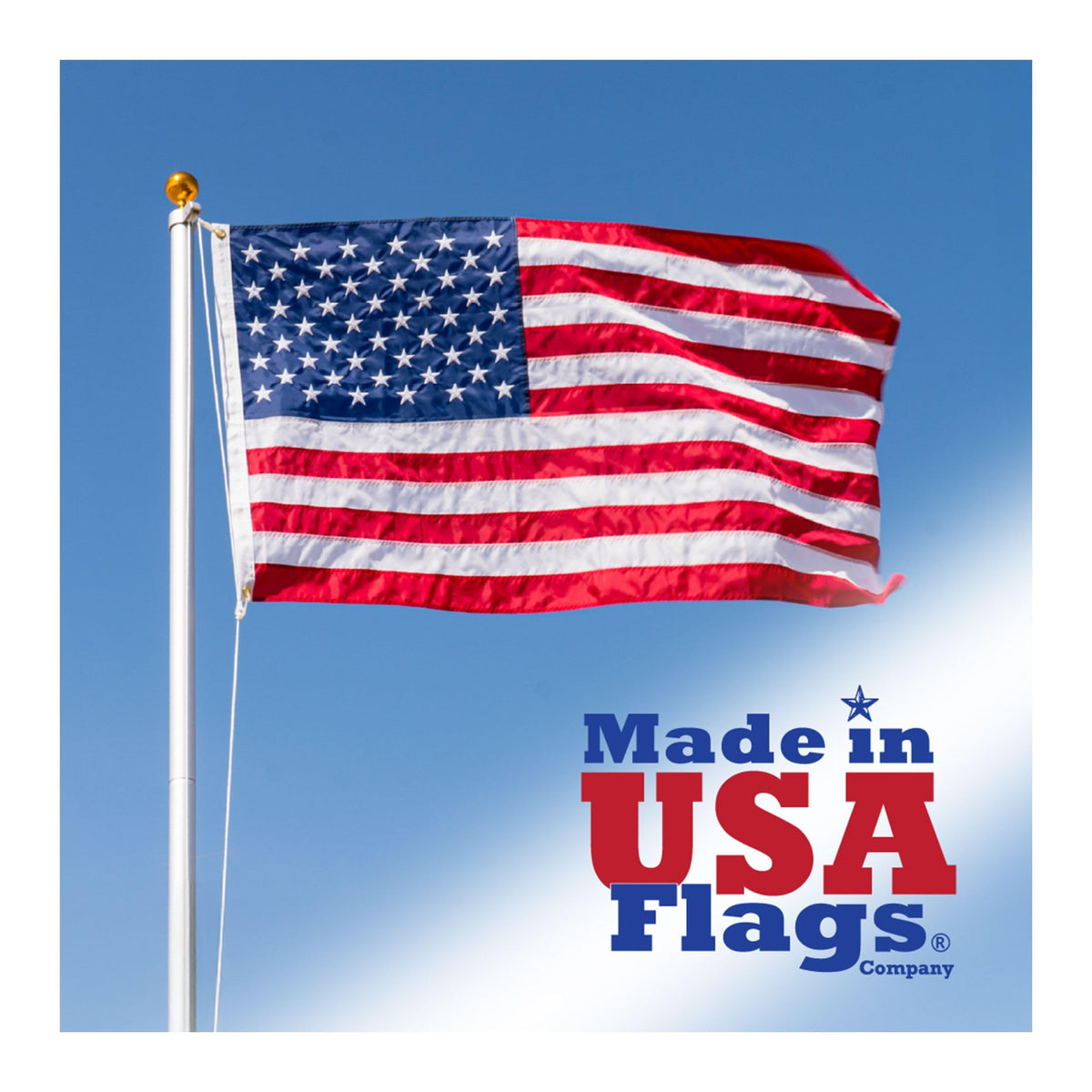 Made in USA Flags Co 3x5 SolarMax nylon flag for outdoor durability.