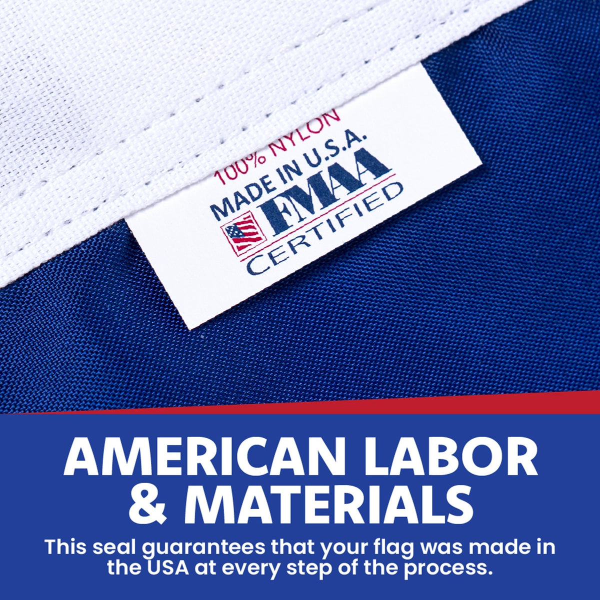 Made in USA Flags Co brass grommets and sturdy header for secure mounting.