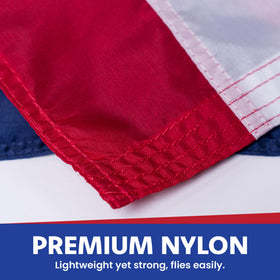 Made in USA Flags Co fade-resistant colors stay bright in sun.