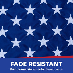 Made in USA Flags Co reinforced fly end with four rows stitching.