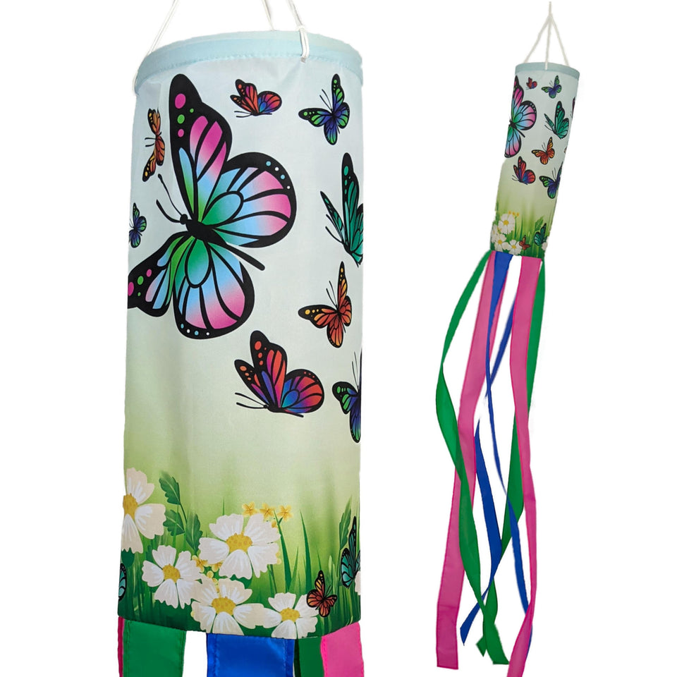Madrona Brands butterfly windsock with dancing tails for outdoor decor.