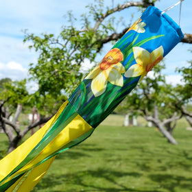 Close-up of green and yellow daffodil detail on Madrona windsock