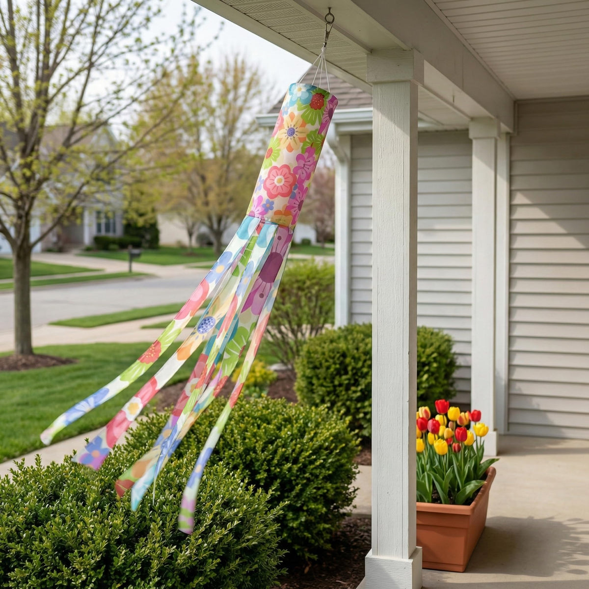 Madrona Brands Spring Flowers Windsock arrives ready to hang in minutes.